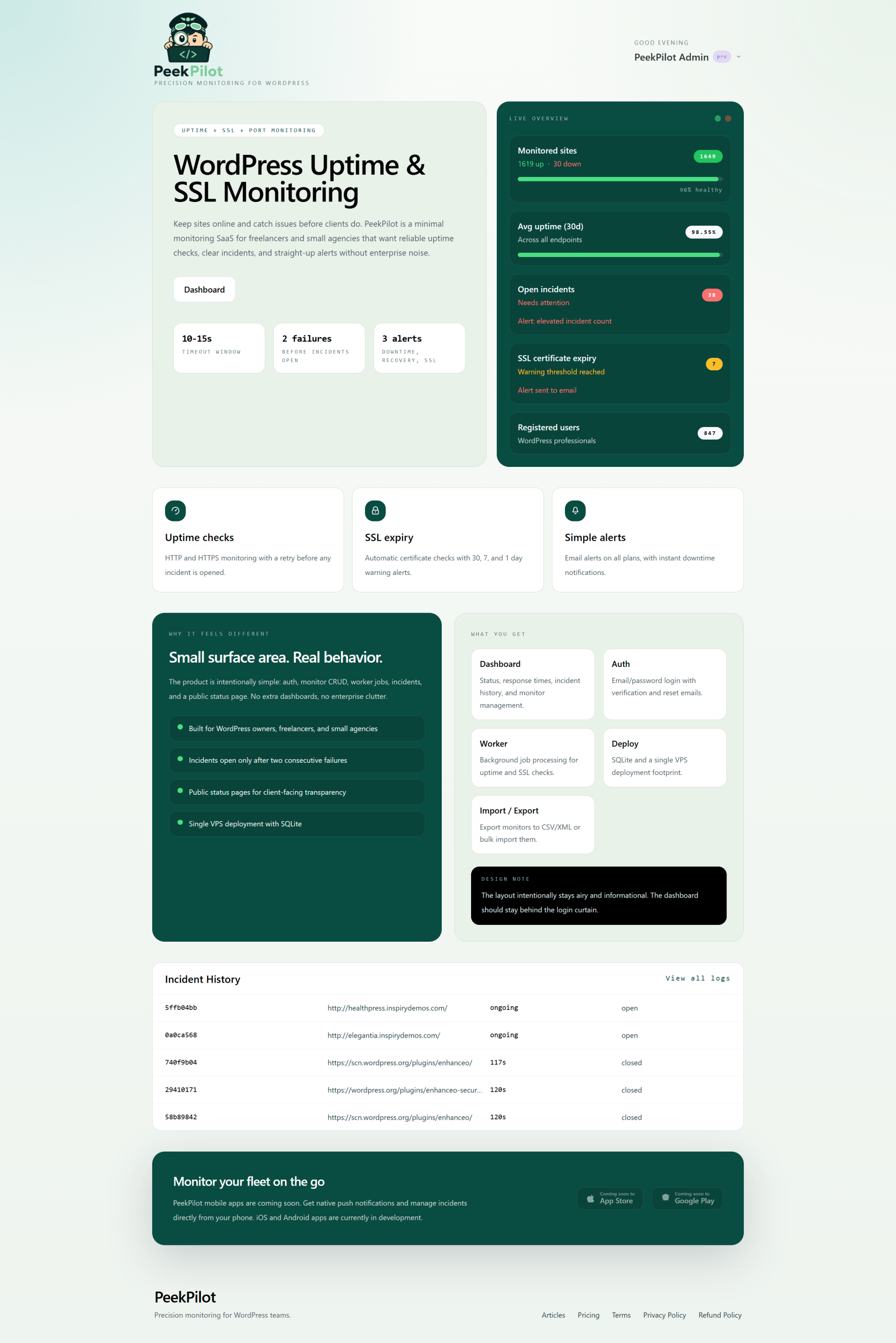 PeekPilot – UpTime WebSite & WordPress Plugins Monitoring