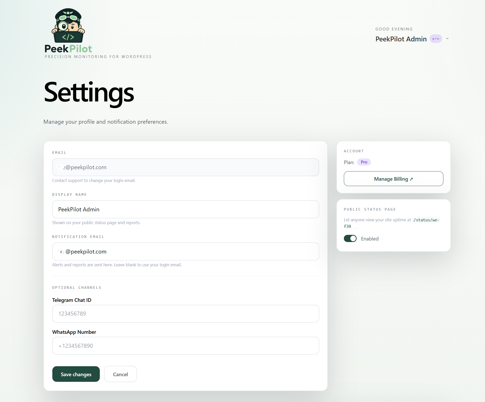 PeekPilot – UpTime WebSite & WordPress Plugins Monitoring