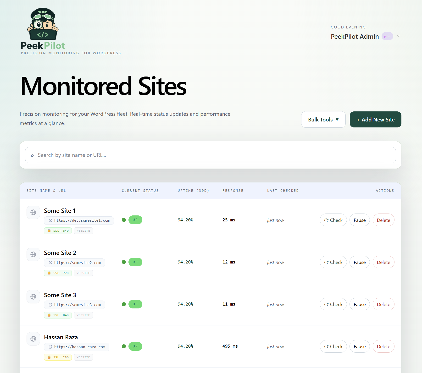 PeekPilot – UpTime WebSite & WordPress Plugins Monitoring